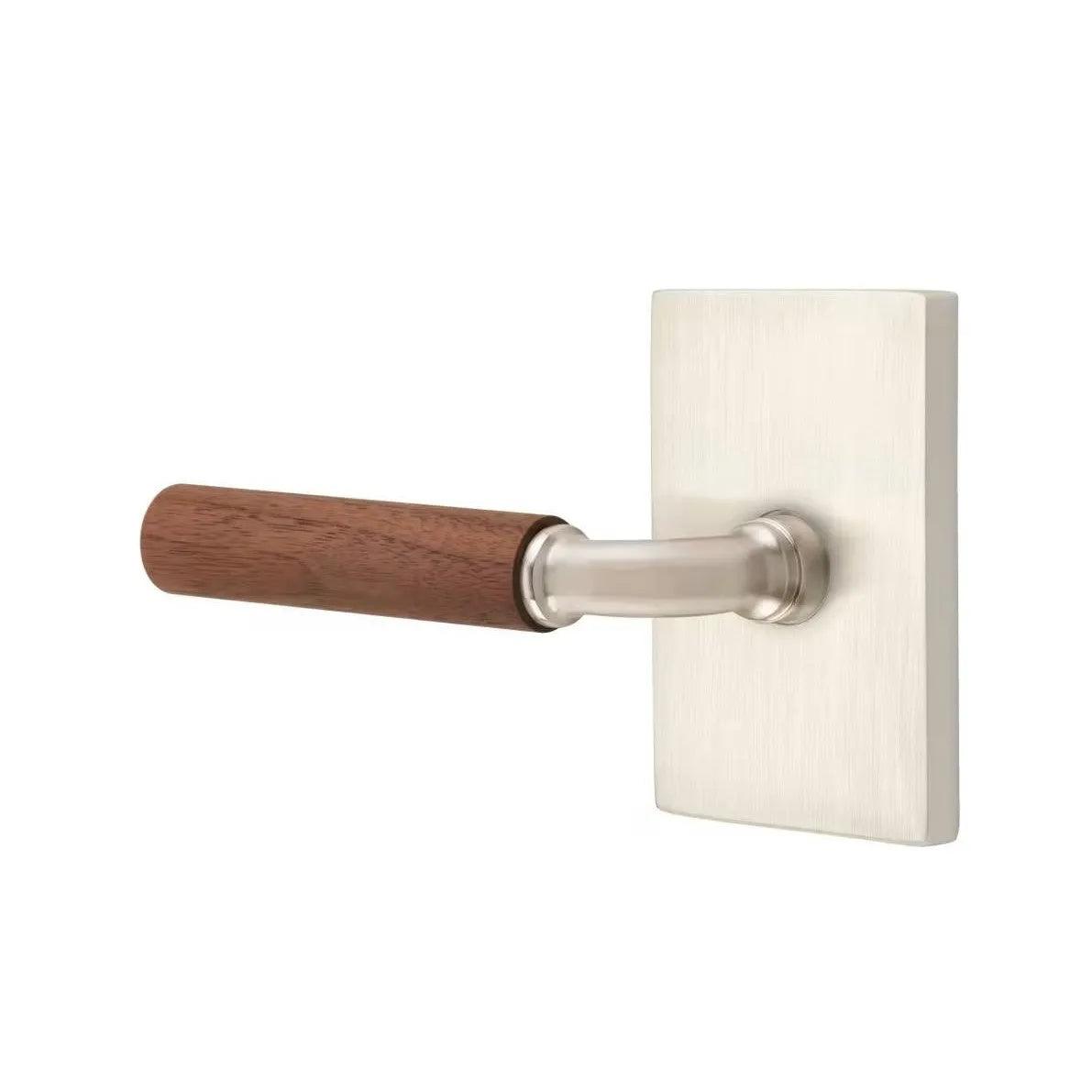Emtek Select R-Bar Dark Walnut Lever with Modern Rectangular Rosette 