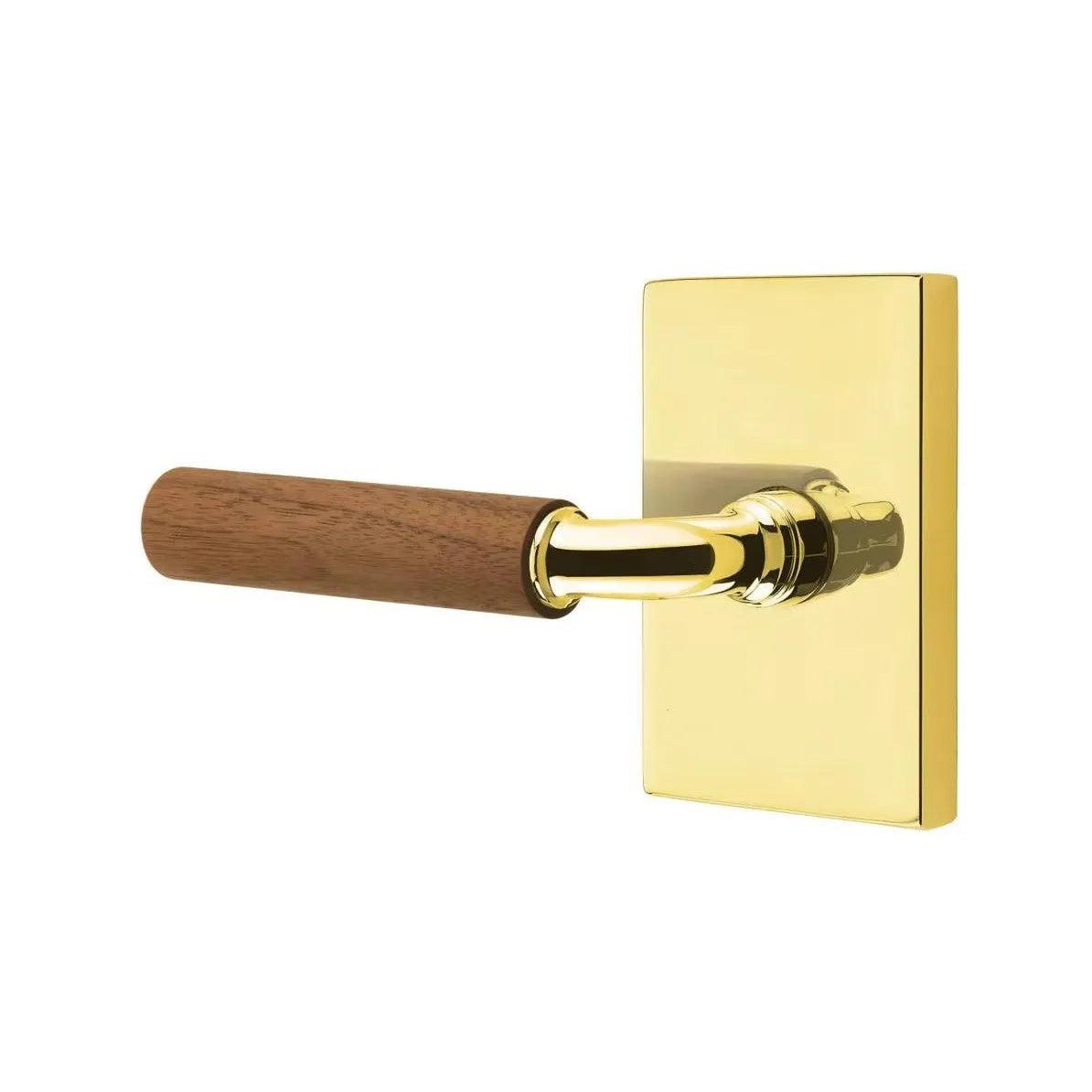 Emtek Select R-Bar Dark Walnut Lever with Modern Rectangular Rosette 