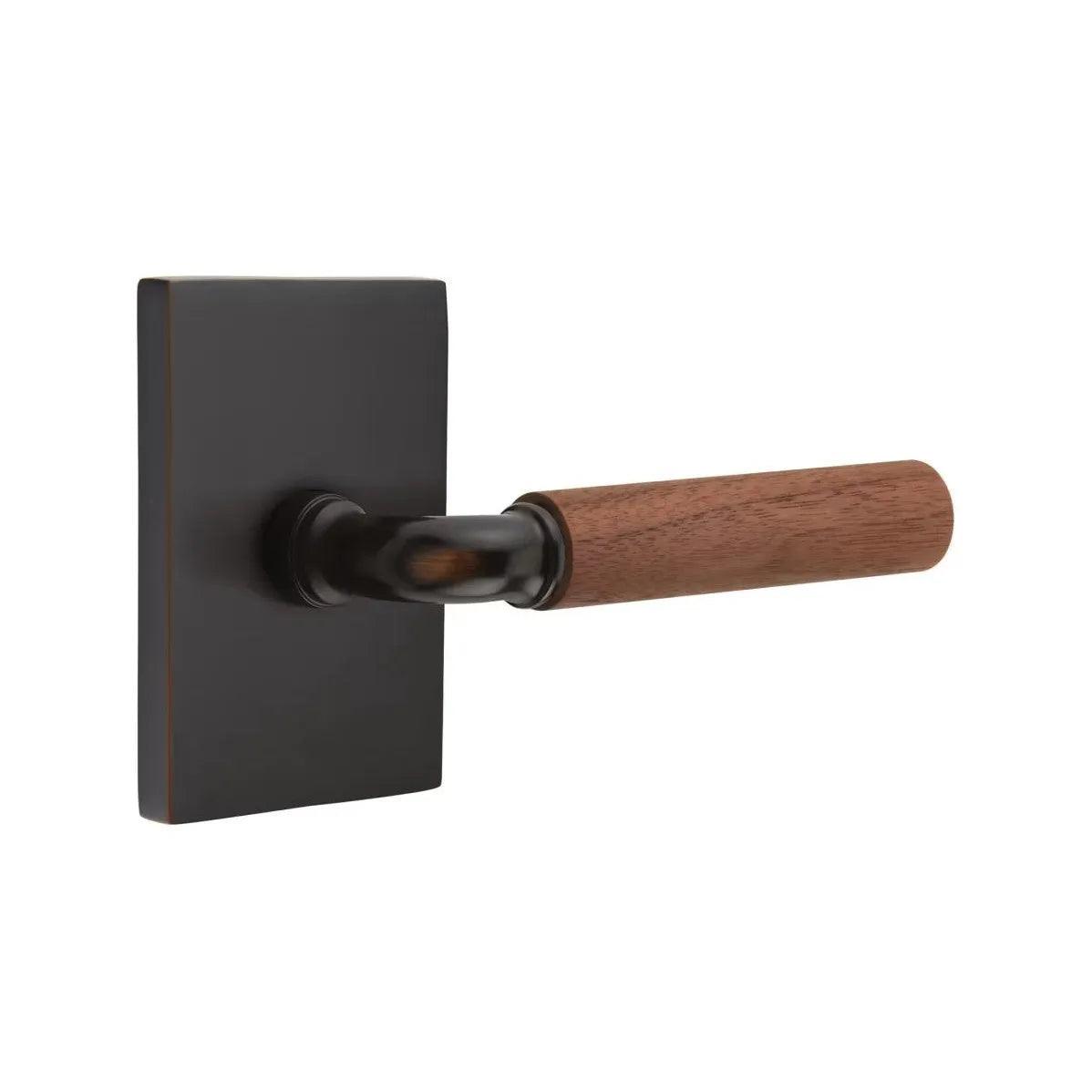 Emtek Select R-Bar Dark Walnut Lever with Modern Rectangular Rosette Oil Rubbed Bronze