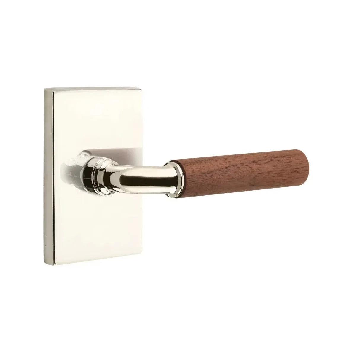 Emtek Select R-Bar Dark Walnut Lever with Modern Rectangular Rosette Polished Nickel