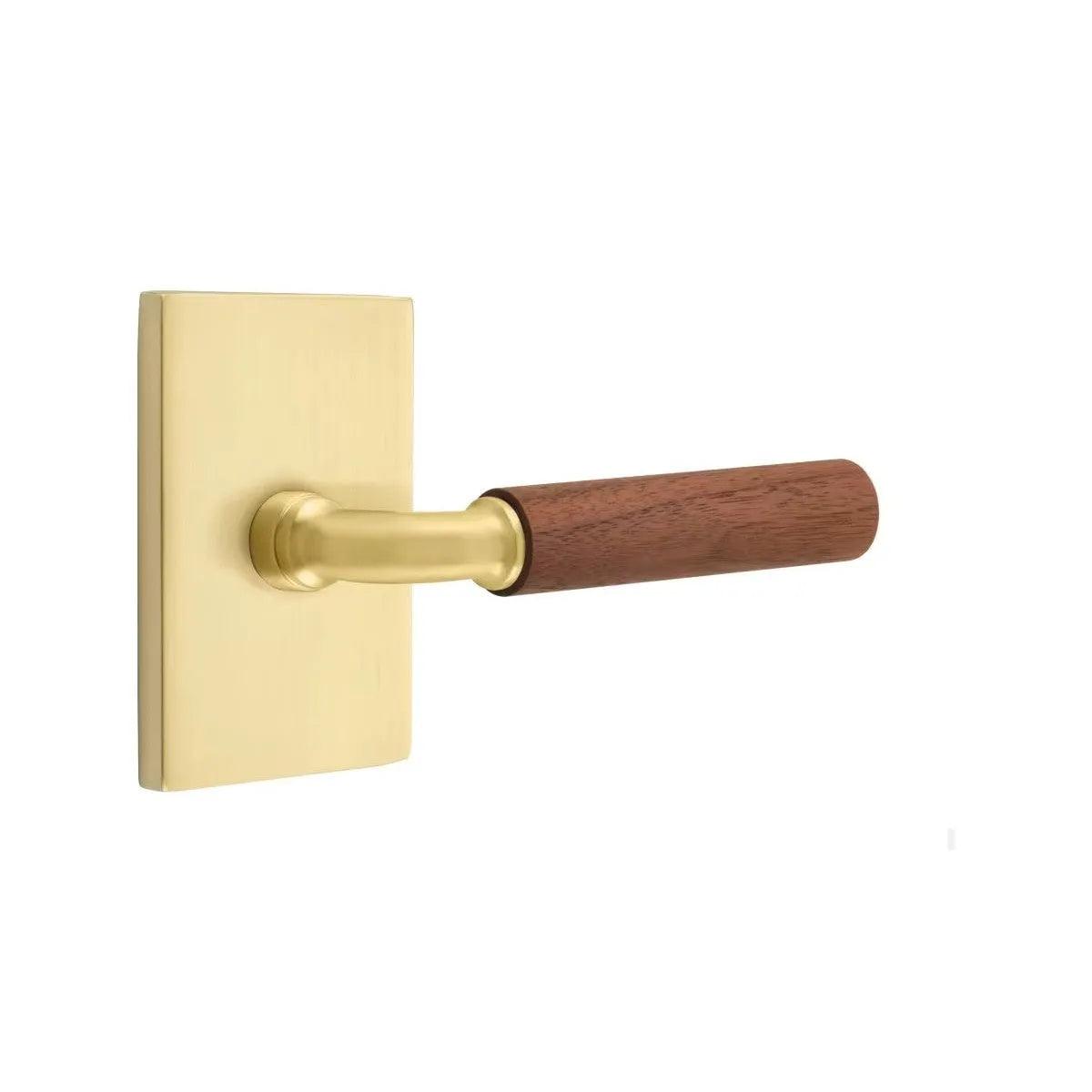Emtek Select R-Bar Dark Walnut Lever with Modern Rectangular Rosette Satin Brass
