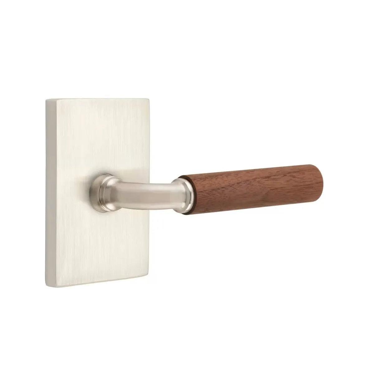 Emtek Select R-Bar Dark Walnut Lever with Modern Rectangular Rosette Satin Nickel