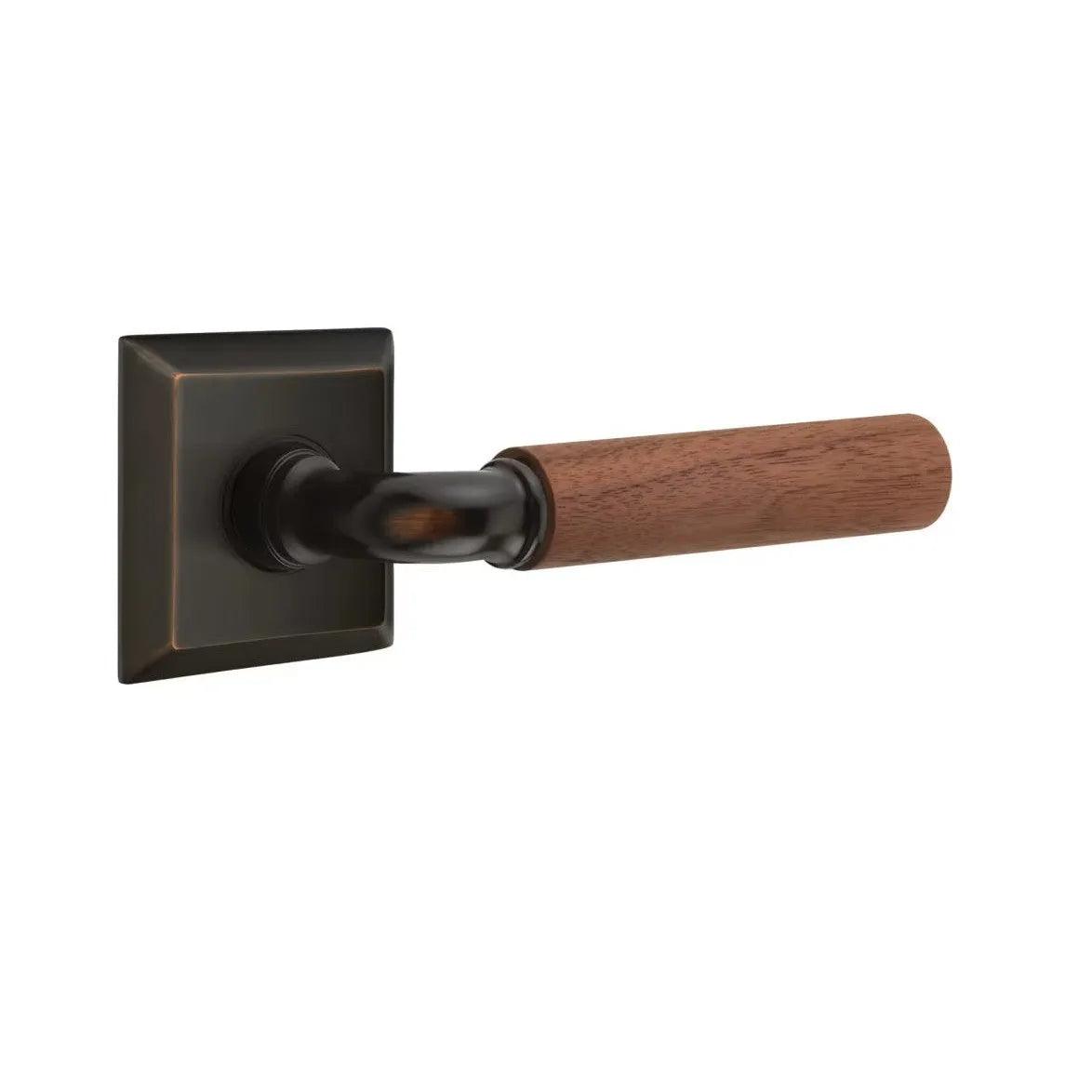 Emtek Select R-Bar Dark Walnut Lever with Quincy Rosette Oil Rubbed Bronze