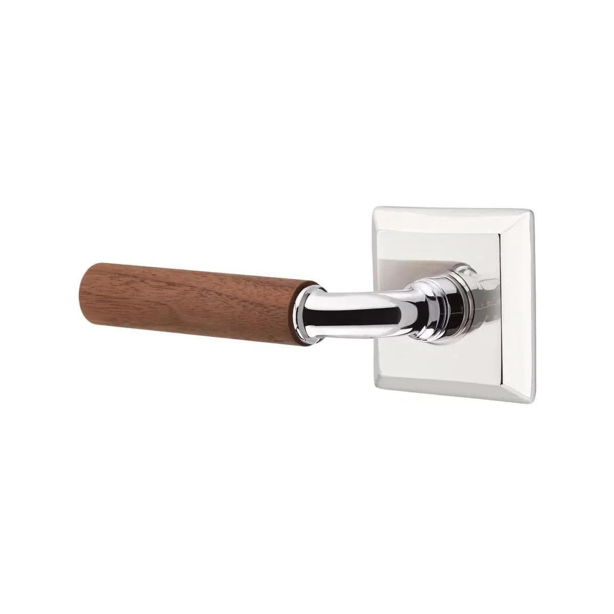 Emtek Select R-Bar Dark Walnut Lever with Quincy Rosette Polished Chrome