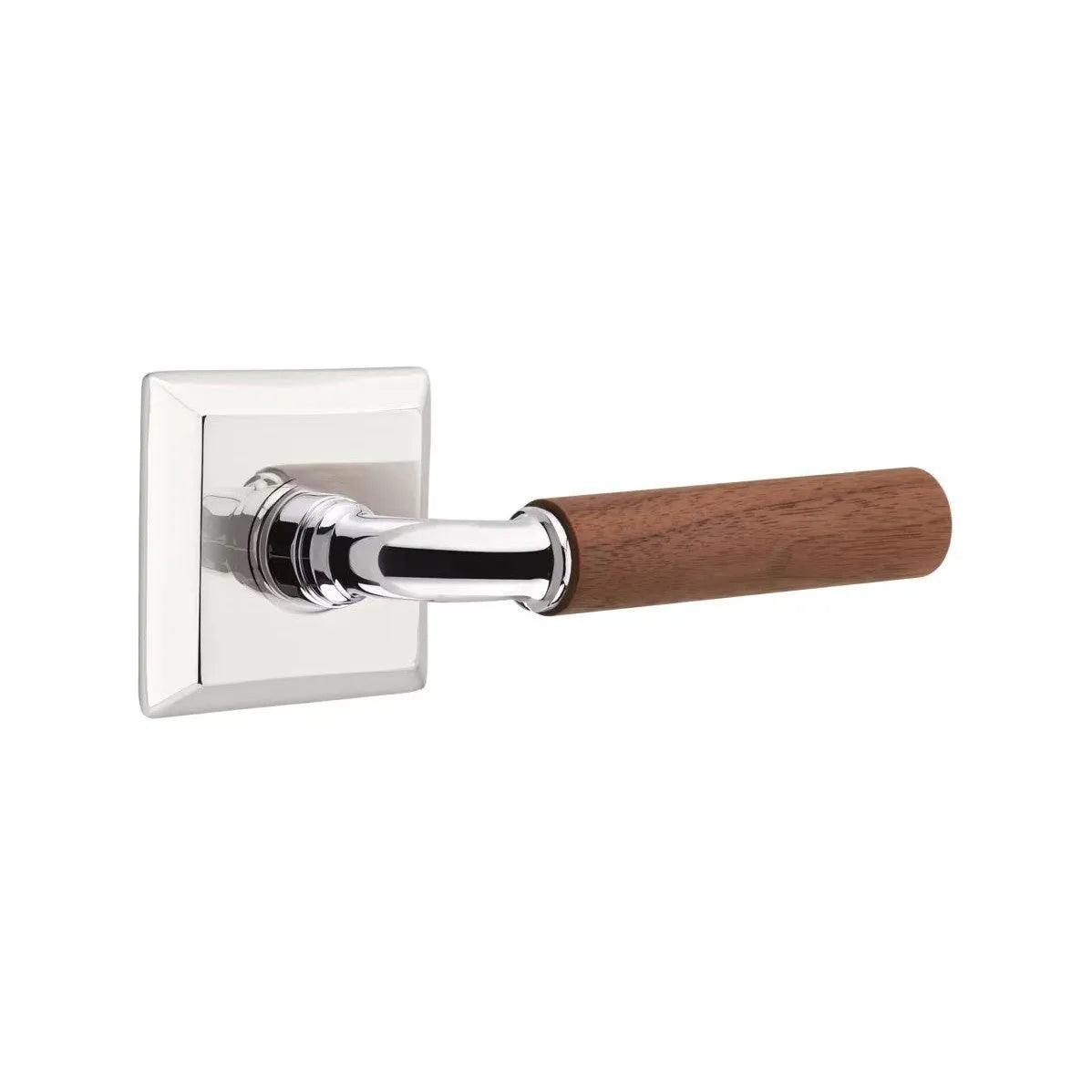 Emtek Select R-Bar Dark Walnut Lever with Quincy Rosette Polished Chrome