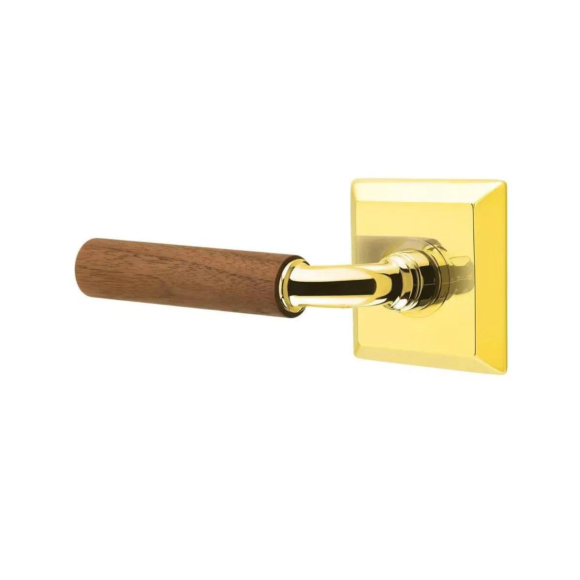 Emtek Select R-Bar Dark Walnut Lever with Quincy Rosette Unlacquered Brass