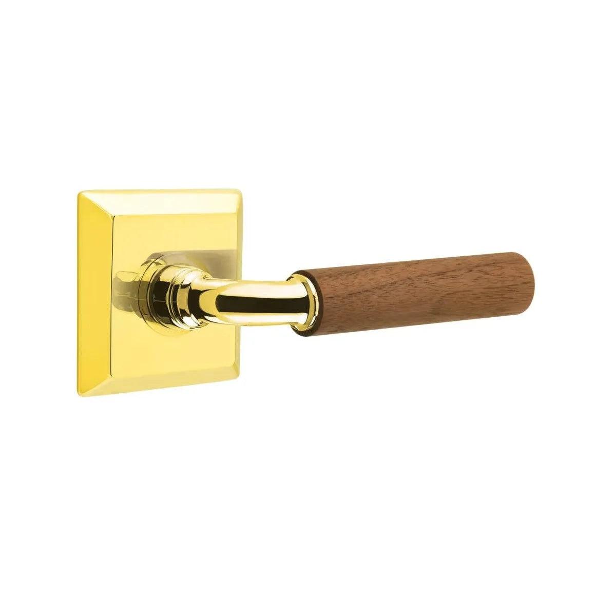 Emtek Select R-Bar Dark Walnut Lever with Quincy Rosette Unlacquered Brass