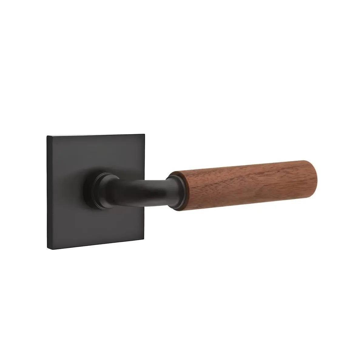 Emtek Select R-Bar Dark Walnut Lever with Square Rosette Flat Black