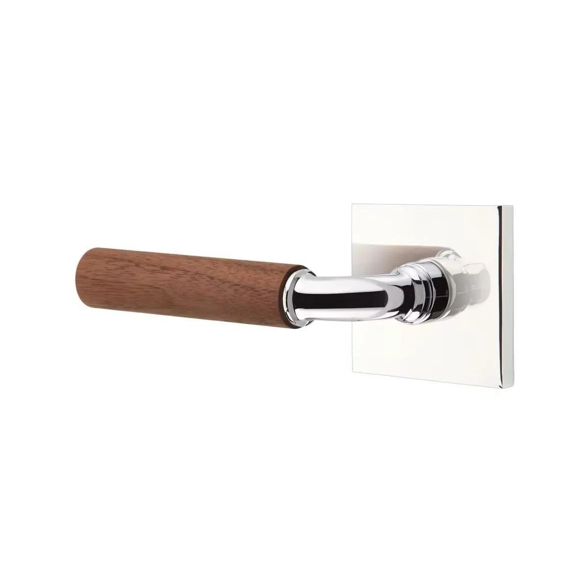 Emtek Select R-Bar Dark Walnut Lever with Square Rosette Polished Chrome