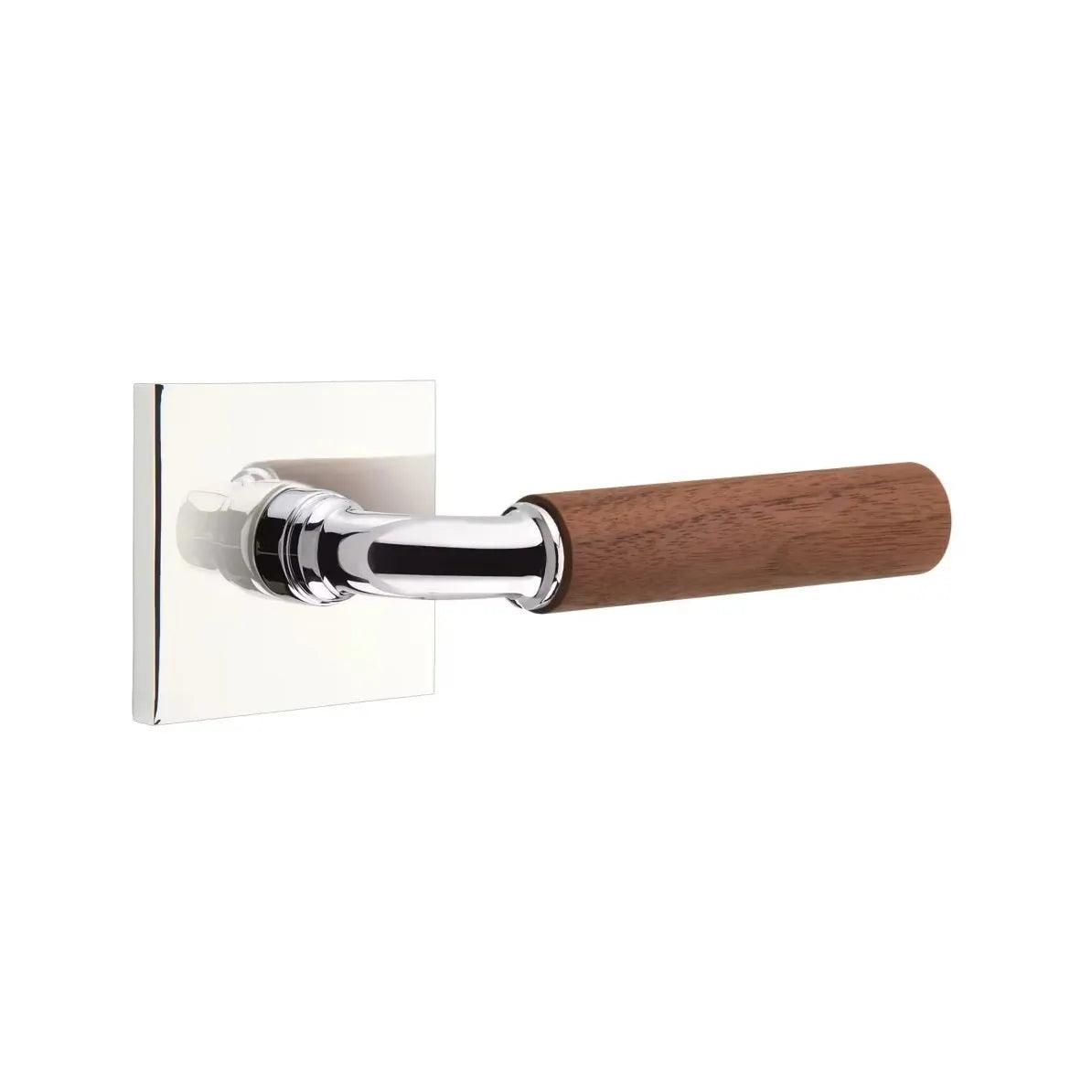 Emtek Select R-Bar Dark Walnut Lever with Square Rosette Polished Chrome
