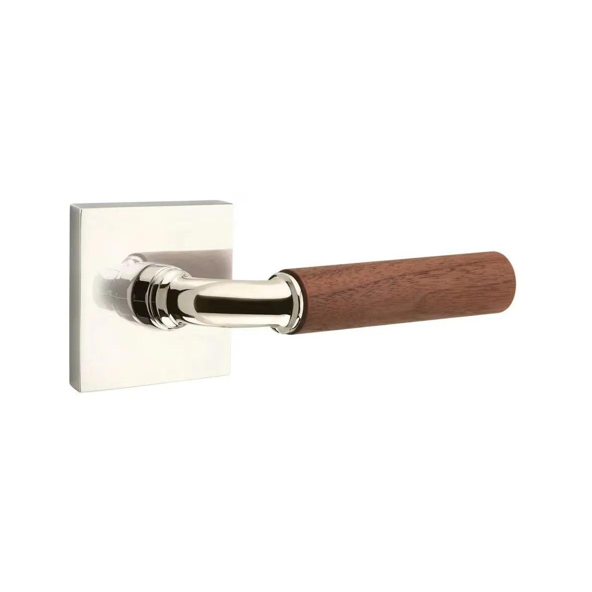 Emtek Select R-Bar Dark Walnut Lever with Square Rosette Polished Nickel