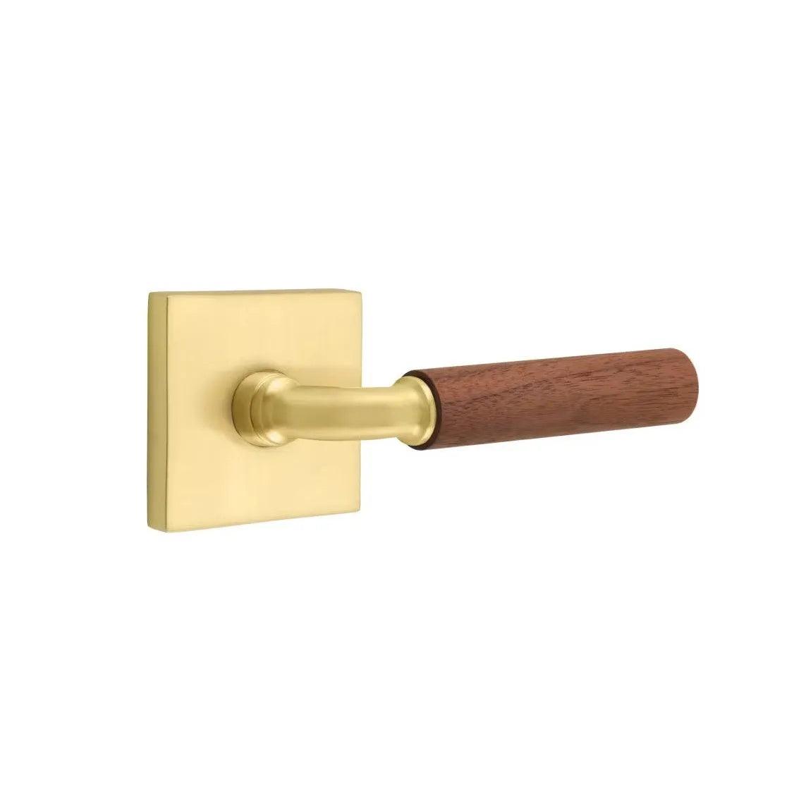 Emtek Select R-Bar Dark Walnut Lever with Square Rosette Satin Brass