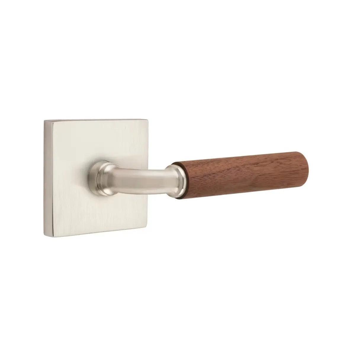Emtek Select R-Bar Dark Walnut Lever with Square Rosette Satin Nickel