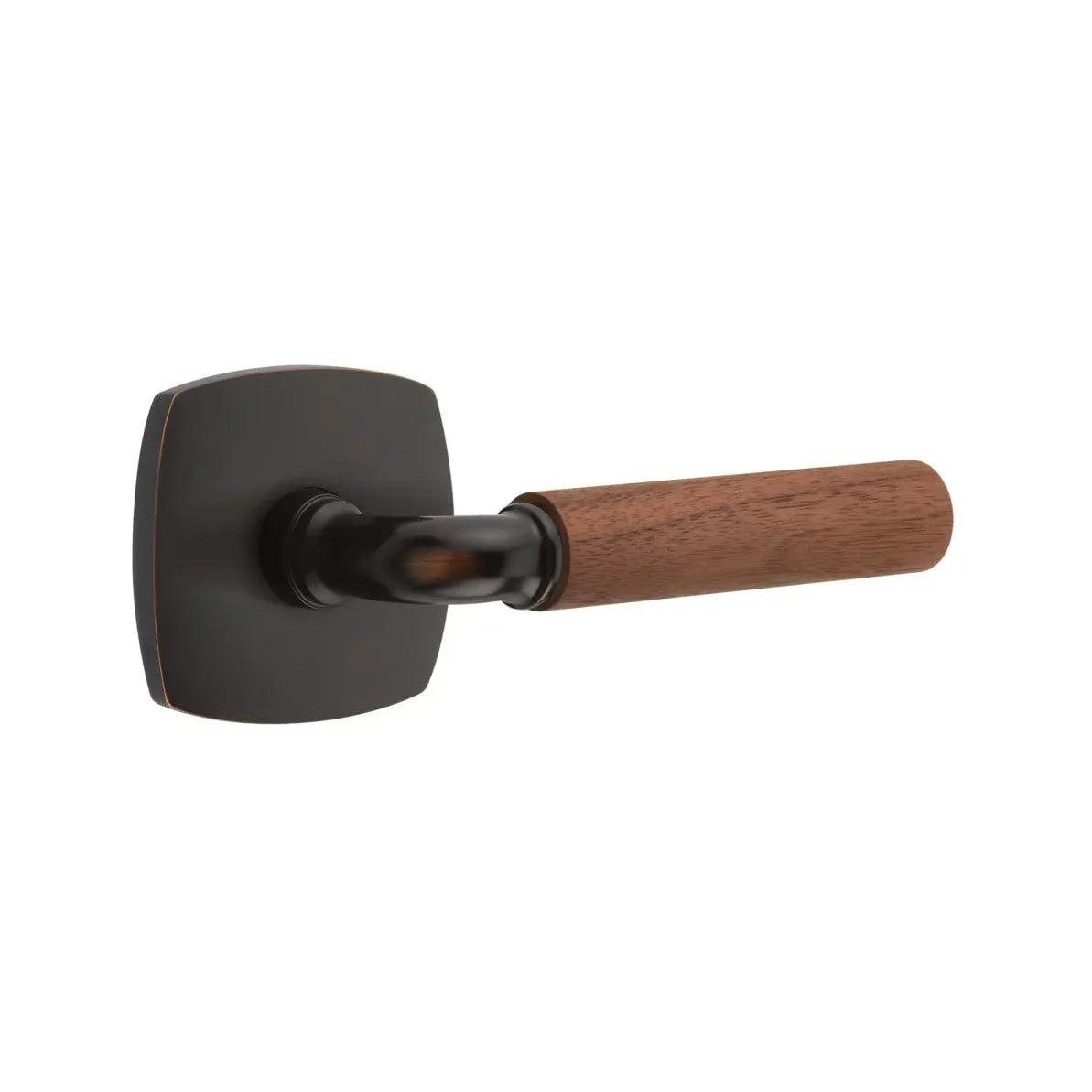 Emtek Select R-Bar Dark Walnut Lever with Urban Modern Rosette Oil Rubbed Bronze