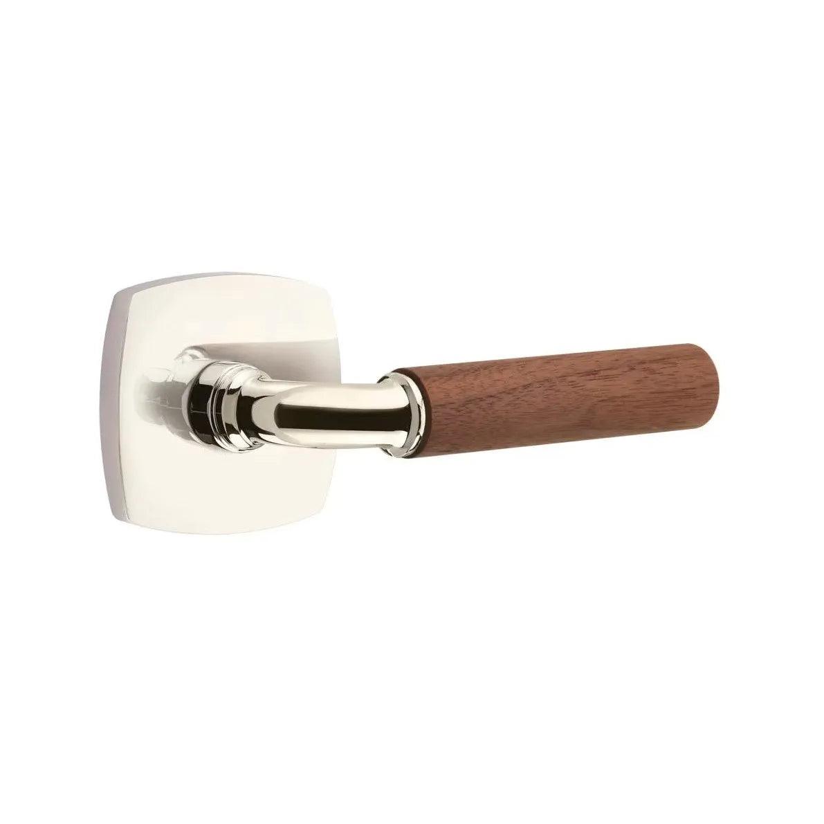 Emtek Select R-Bar Dark Walnut Lever with Urban Modern Rosette Polished Nickel