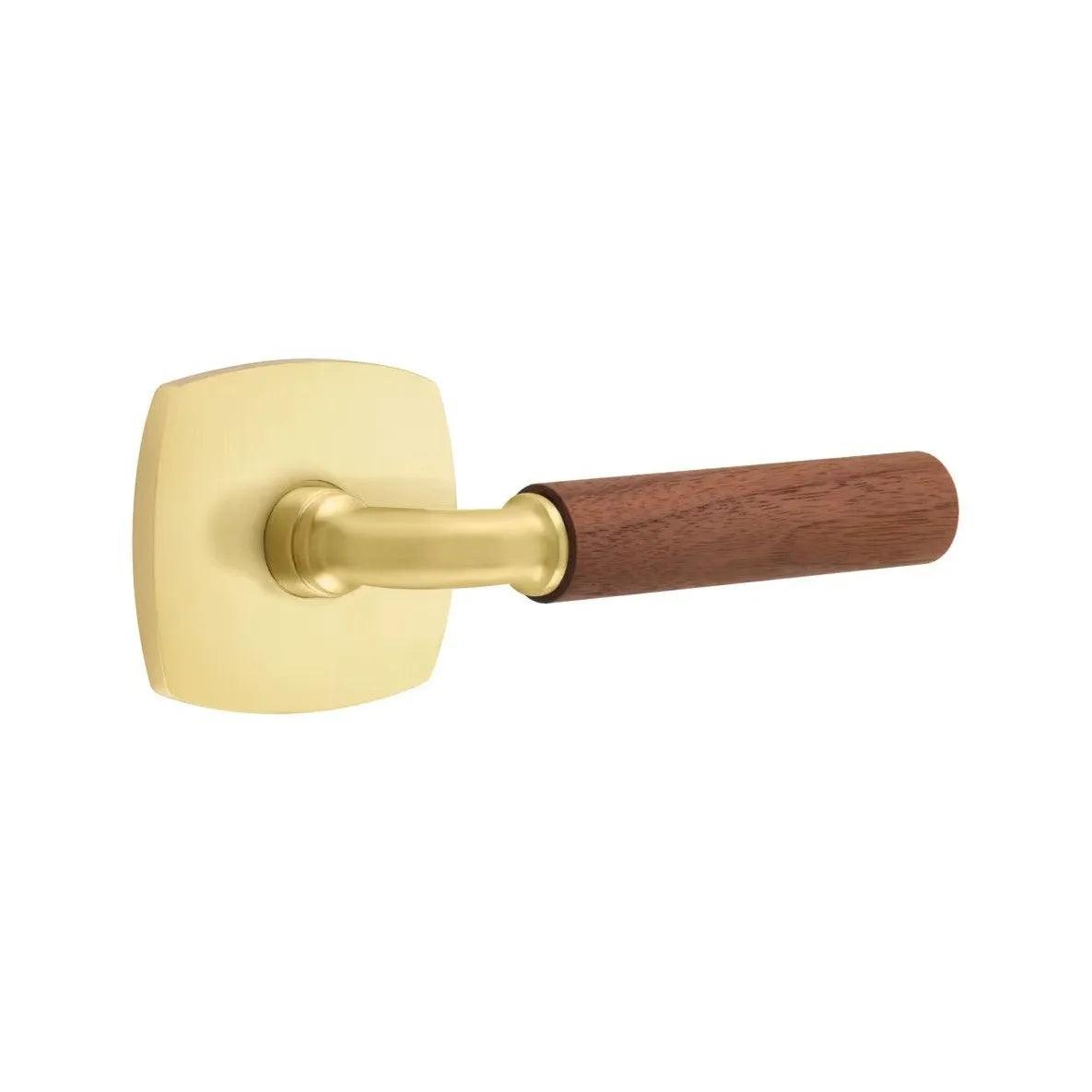 Emtek Select R-Bar Dark Walnut Lever with Urban Modern Rosette Satin Brass