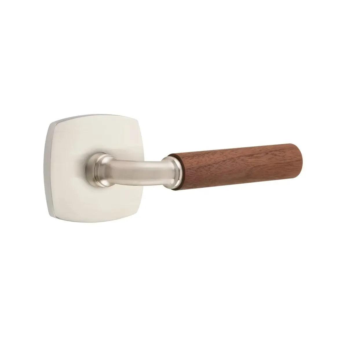Emtek Select R-Bar Dark Walnut Lever with Urban Modern Rosette Satin Nickel