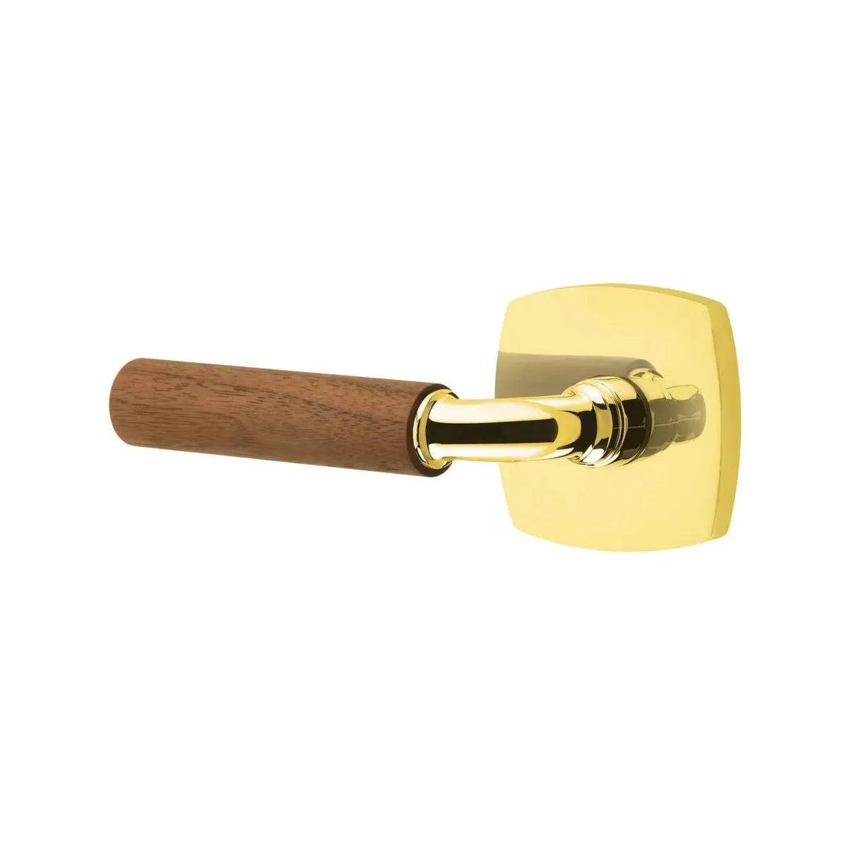 Emtek Select R-Bar Dark Walnut Lever with Urban Modern Rosette Unlacquered Brass
