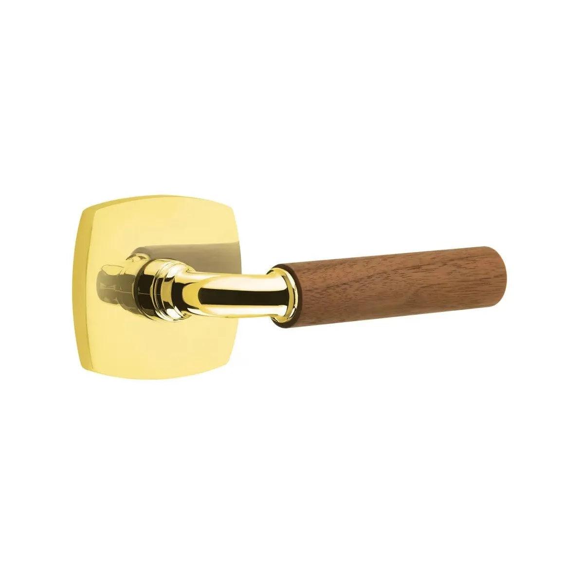 Emtek Select R-Bar Dark Walnut Lever with Urban Modern Rosette Unlacquered Brass