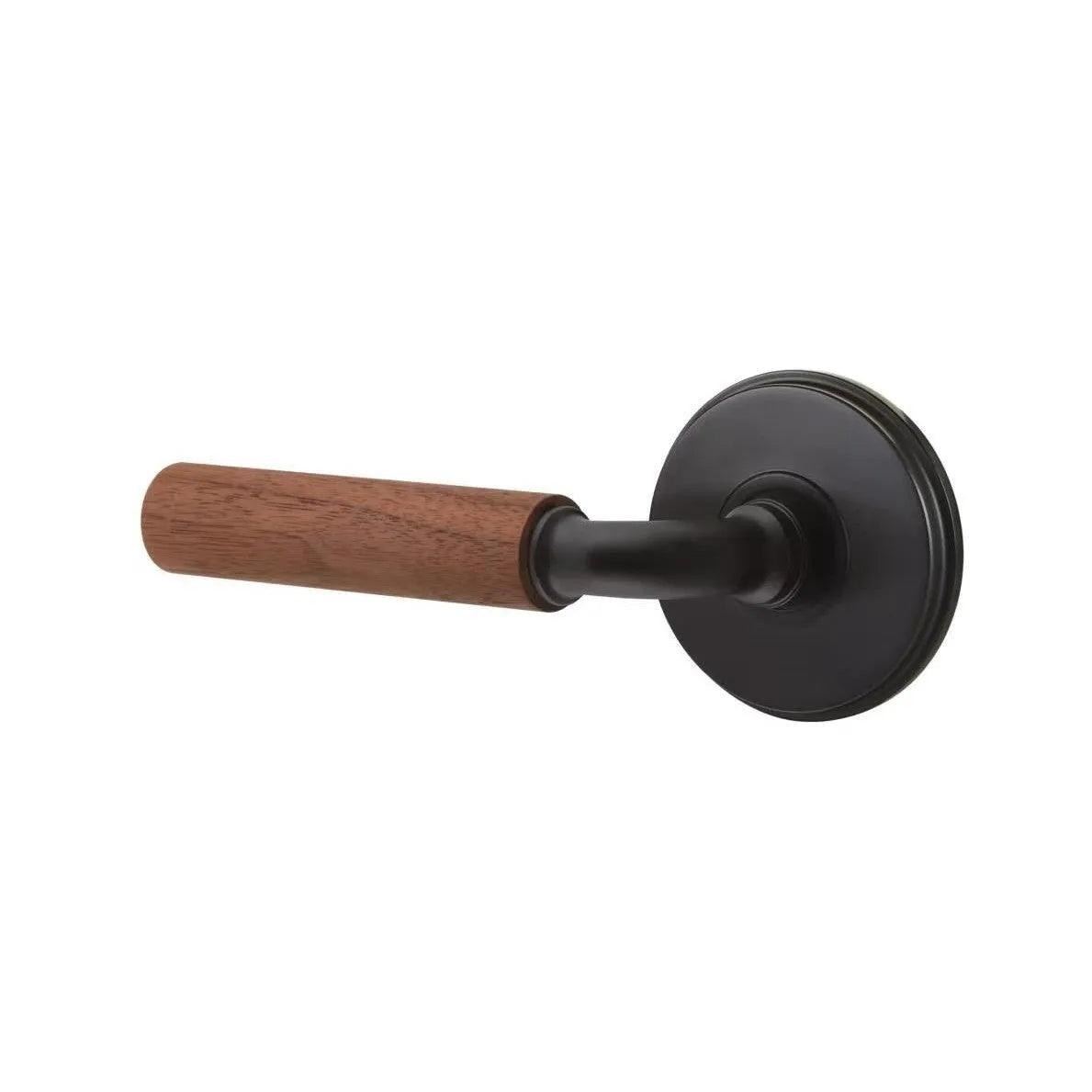 Emtek Select R-Bar Dark Walnut Lever with Watford Rosette Flat Black