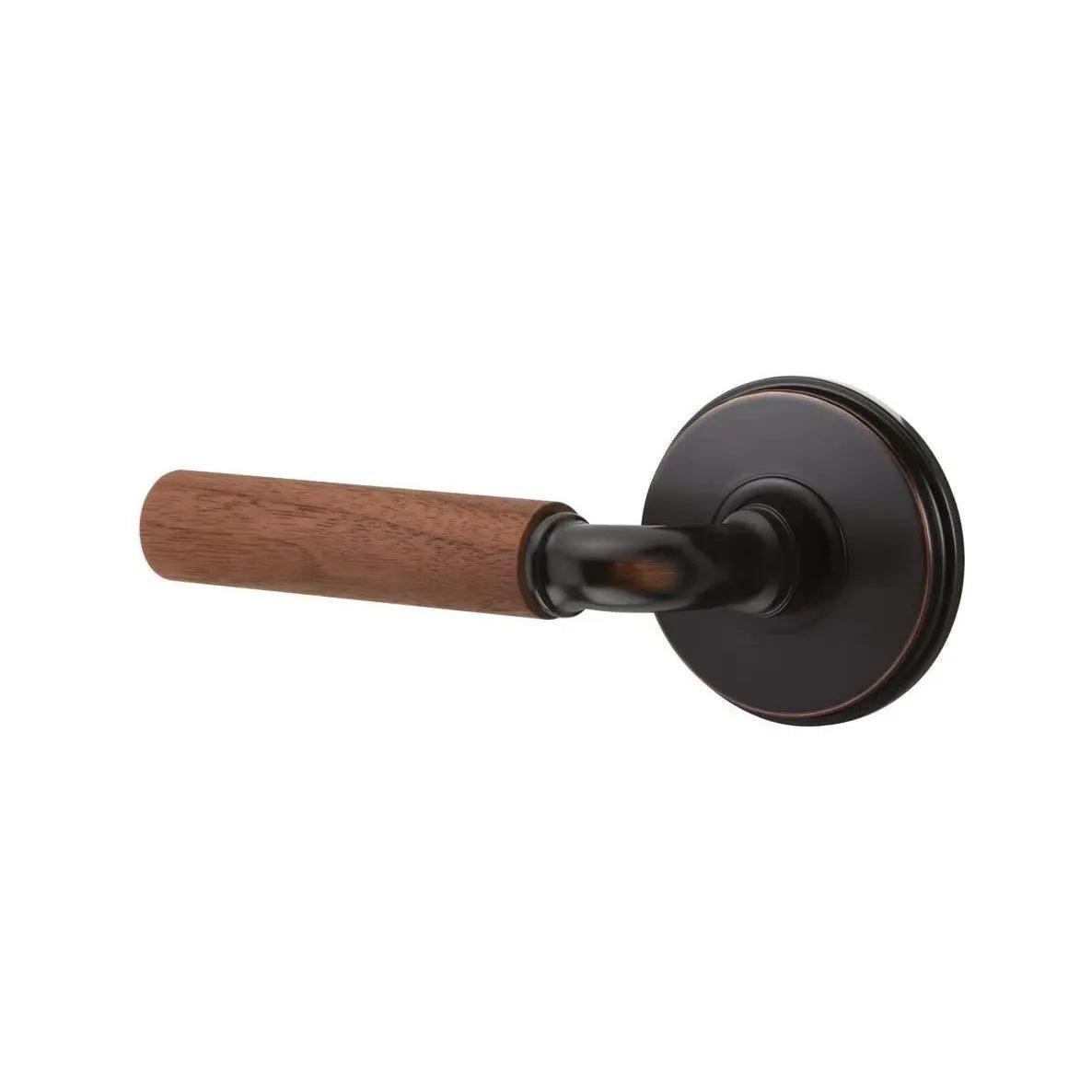 Emtek Select R-Bar Dark Walnut Lever with Watford Rosette Oil Rubbed Bronze