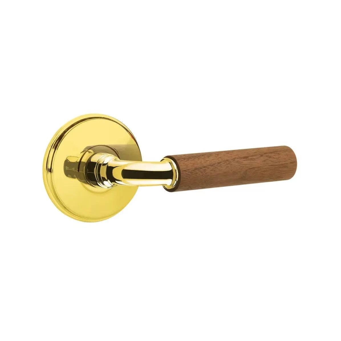 Emtek Select R-Bar Dark Walnut Lever with Watford Rosette Unlacquered Brass