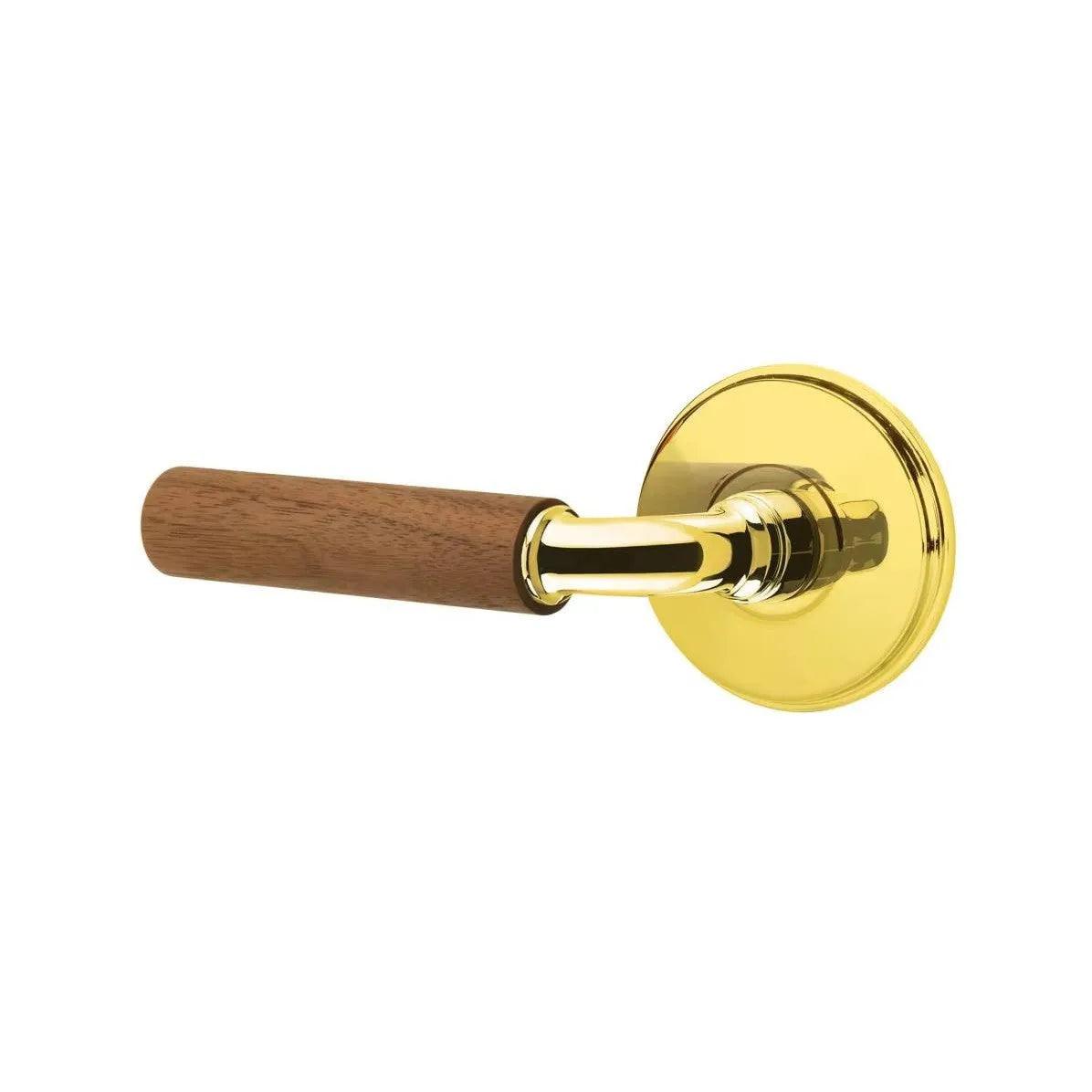 Emtek Select R-Bar Dark Walnut Lever with Watford Rosette Unlacquered Brass