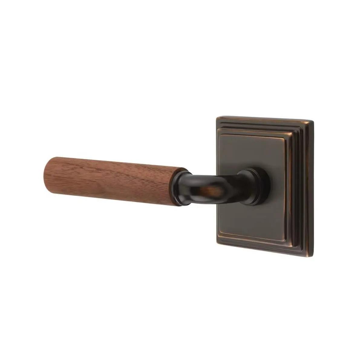 Emtek Select R-Bar Dark Walnut Lever with Wilshire Rosette Oil Rubbed Bronze