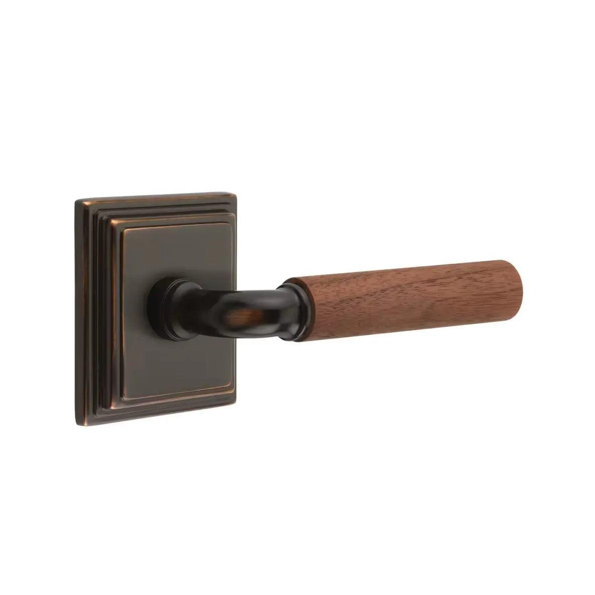 Emtek Select R-Bar Dark Walnut Lever with Wilshire Rosette Oil Rubbed Bronze