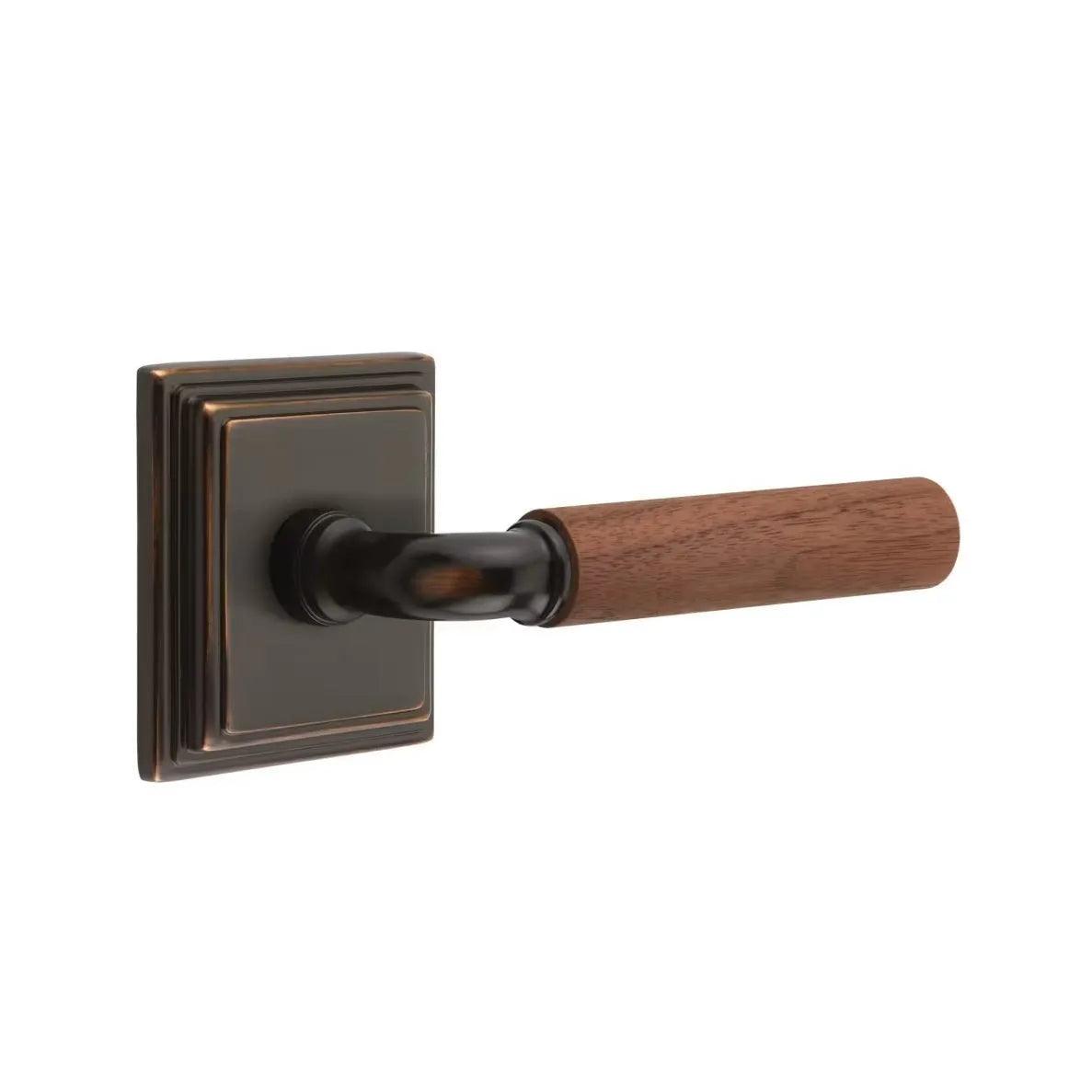 Emtek Select R-Bar Dark Walnut Lever with Wilshire Rosette Oil Rubbed Bronze
