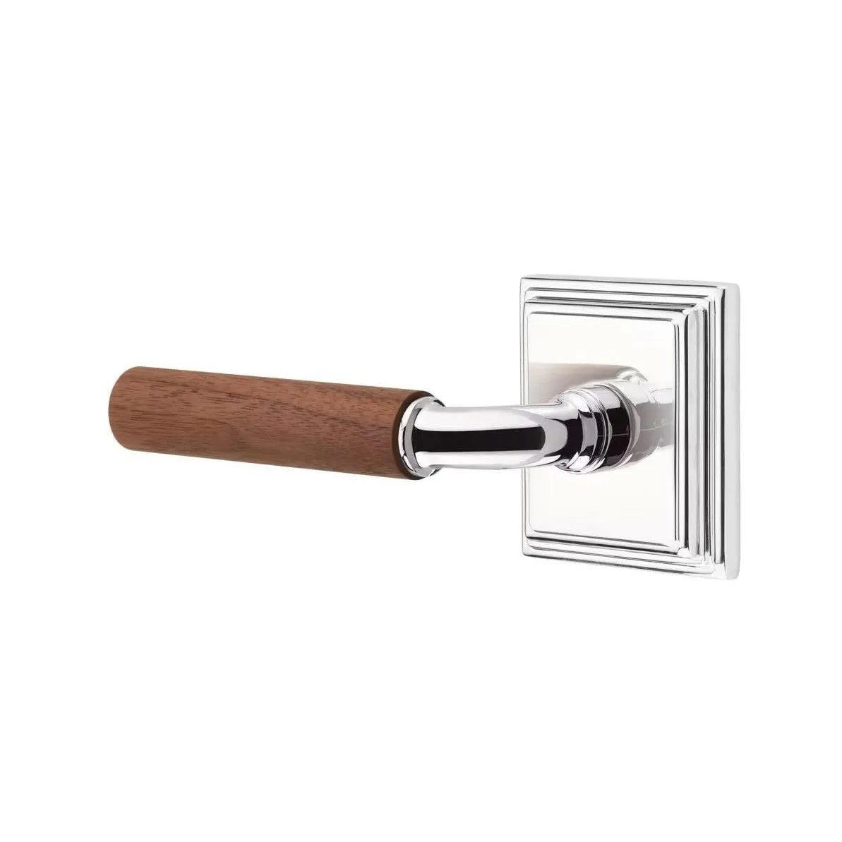 Emtek Select R-Bar Dark Walnut Lever with Wilshire Rosette Polished Chrome