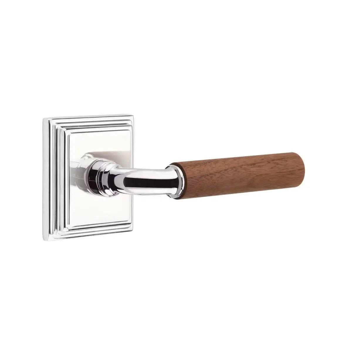 Emtek Select R-Bar Dark Walnut Lever with Wilshire Rosette Polished Chrome