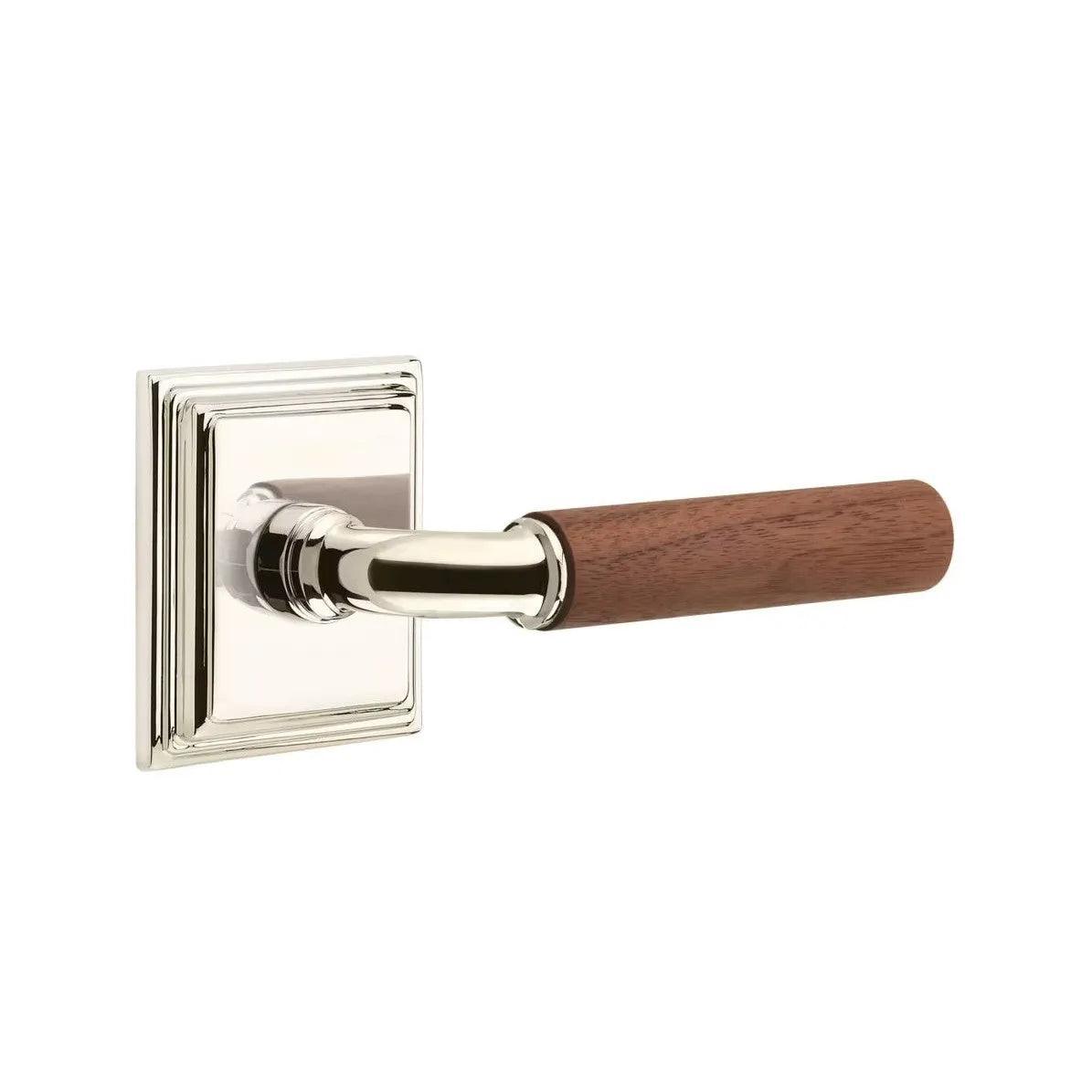 Emtek Select R-Bar Dark Walnut Lever with Wilshire Rosette Polished Nickel