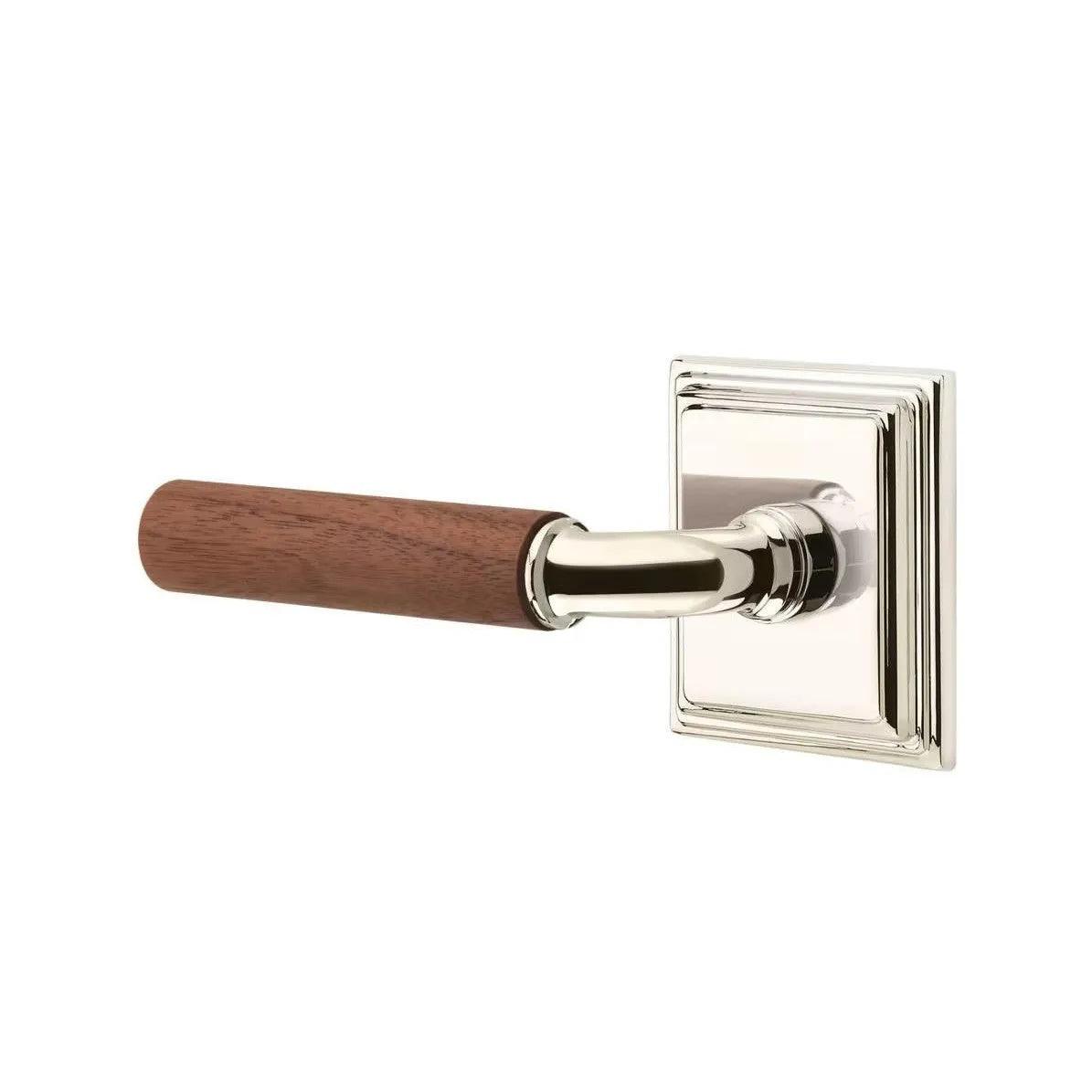 Emtek Select R-Bar Dark Walnut Lever with Wilshire Rosette Polished Nickel