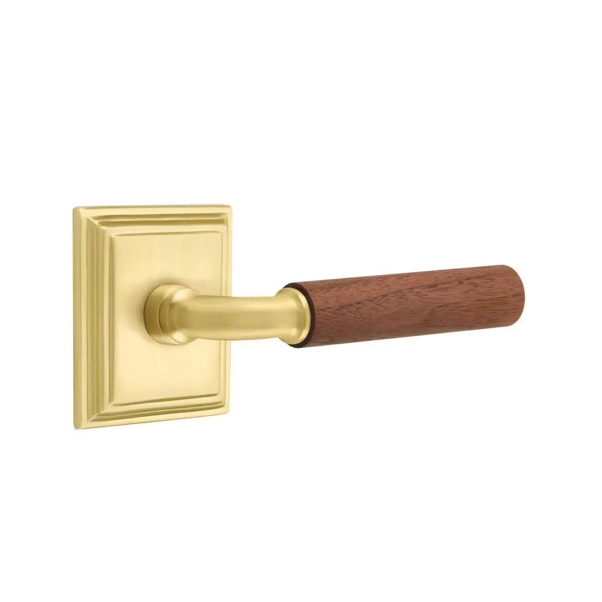 Emtek Select R-Bar Dark Walnut Lever with Wilshire Rosette Satin Brass