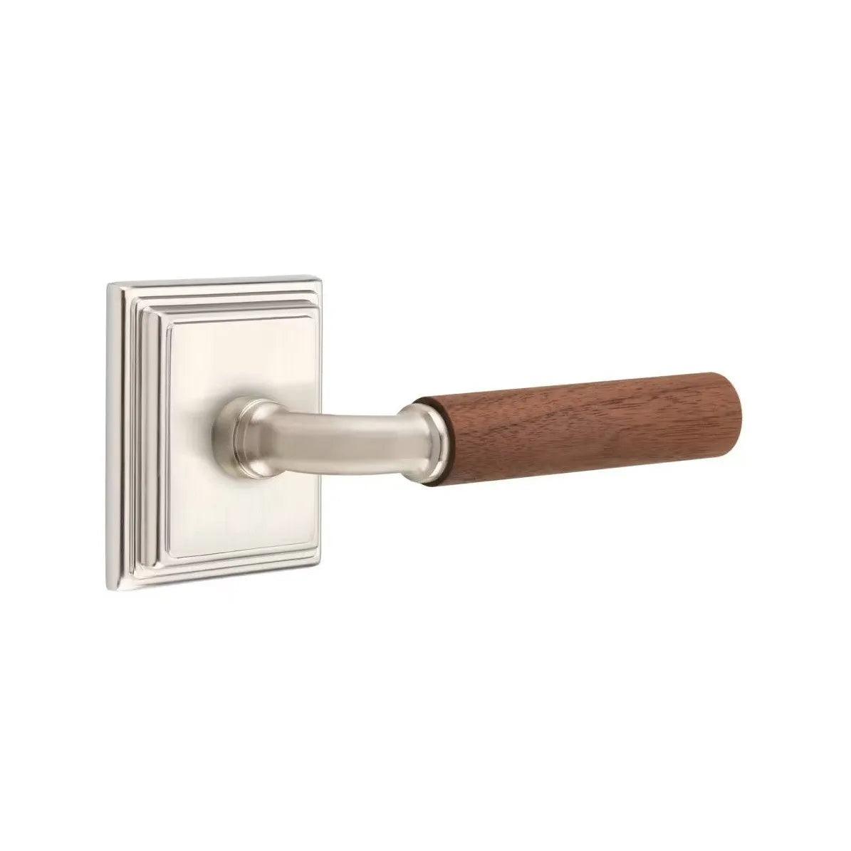 Emtek Select R-Bar Dark Walnut Lever with Wilshire Rosette Satin Nickel