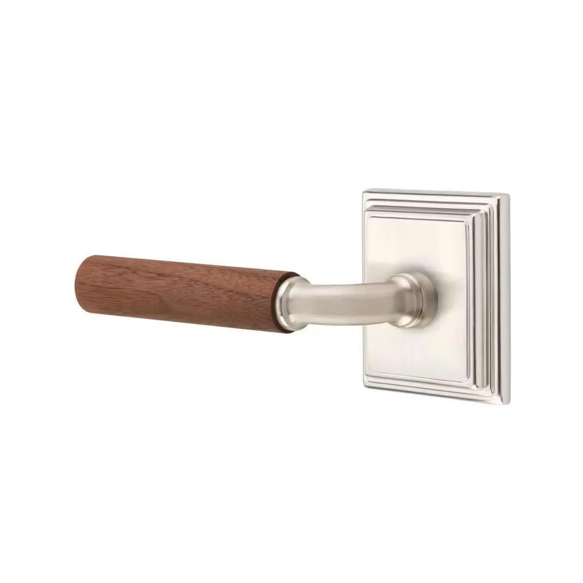 Emtek Select R-Bar Dark Walnut Lever with Wilshire Rosette Satin Nickel
