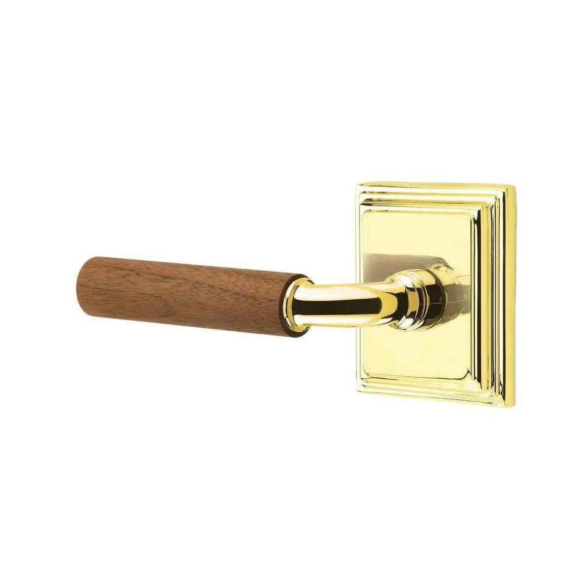 Emtek Select R-Bar Dark Walnut Lever with Wilshire Rosette Unlacquered Brass