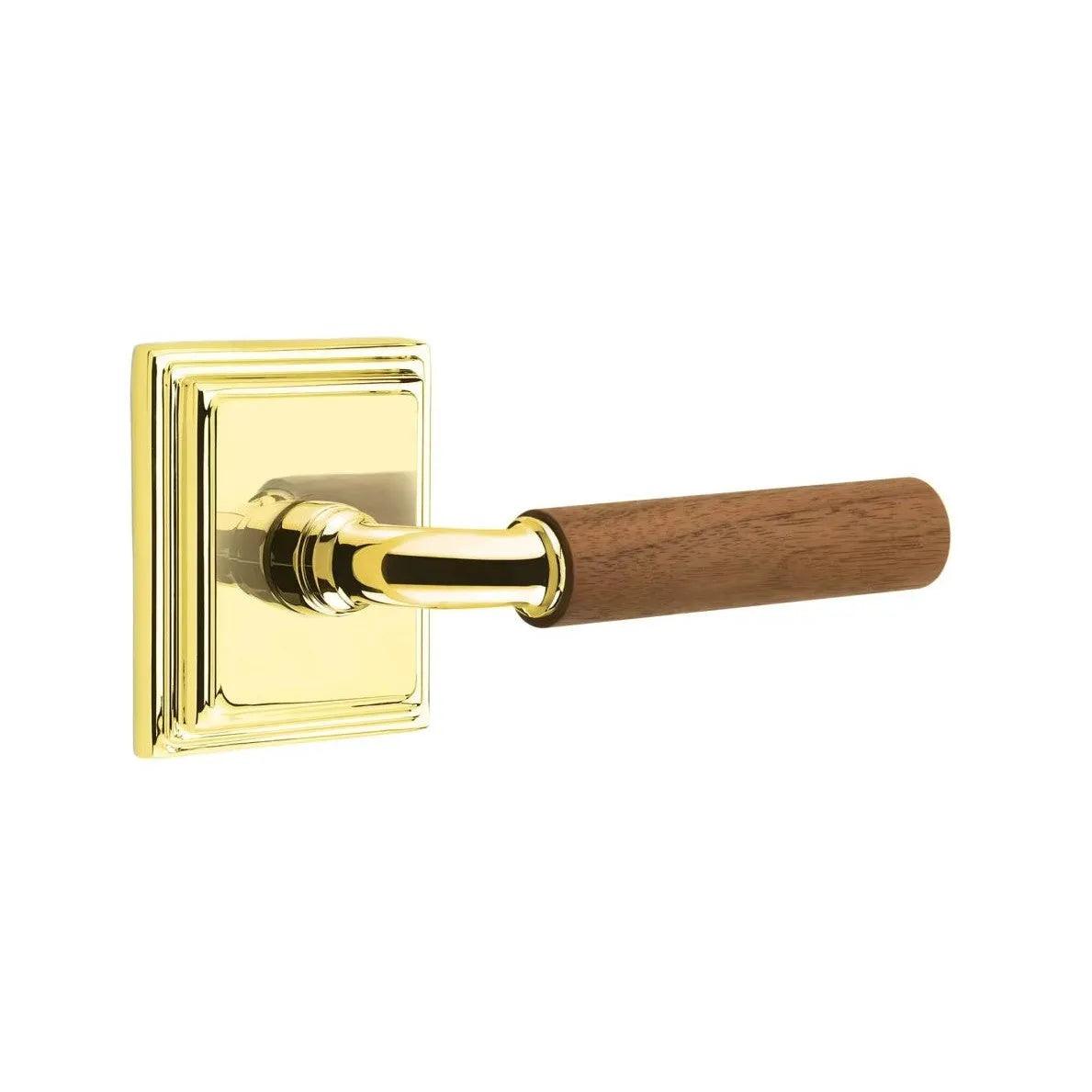 Emtek Select R-Bar Dark Walnut Lever with Wilshire Rosette Unlacquered Brass