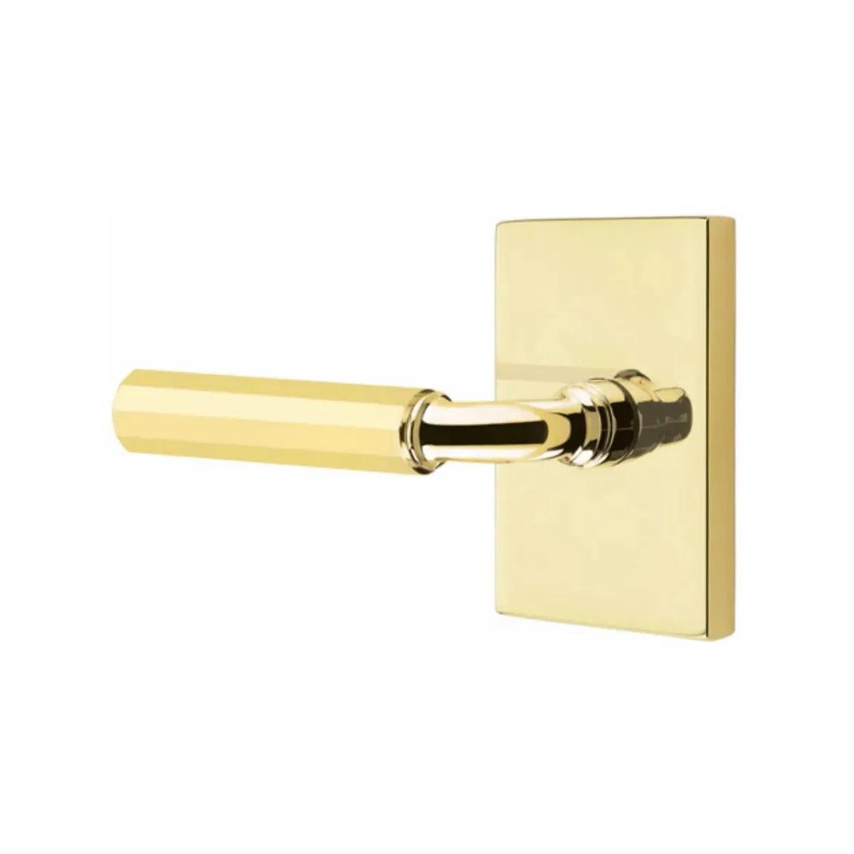 Emtek Select R-Bar Faceted Lever with Modern Rectangular Rosette Unlacquered Brass