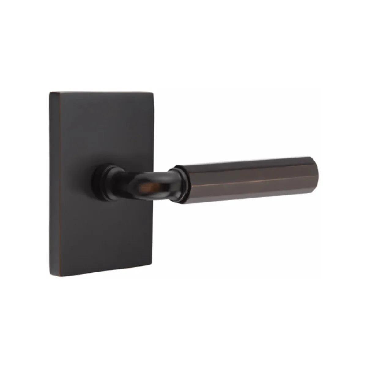 Emtek Select R-Bar Faceted Lever with Modern Rectangular Rosette 