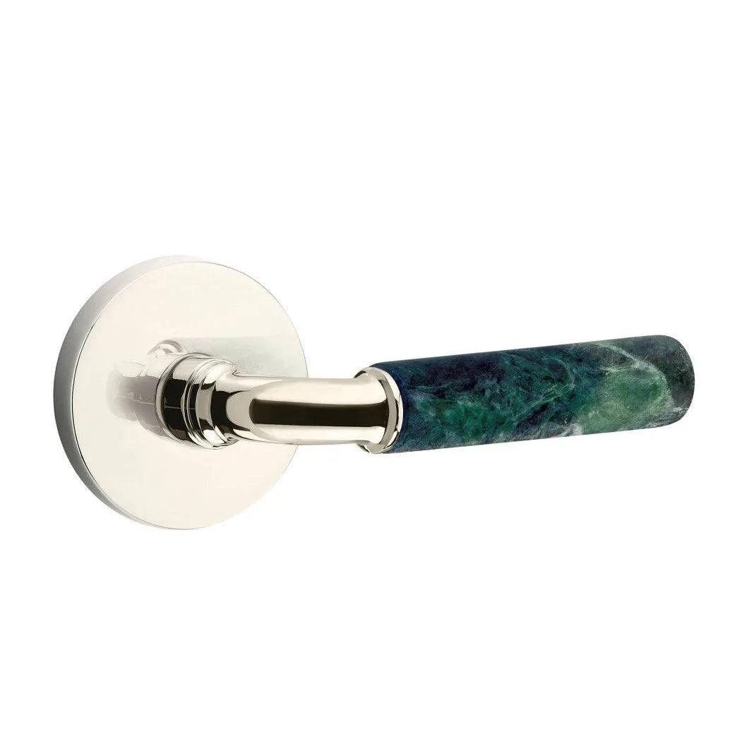 Emtek Select R-Bar Green Marble Lever with Disk Rosette Polished Nickel