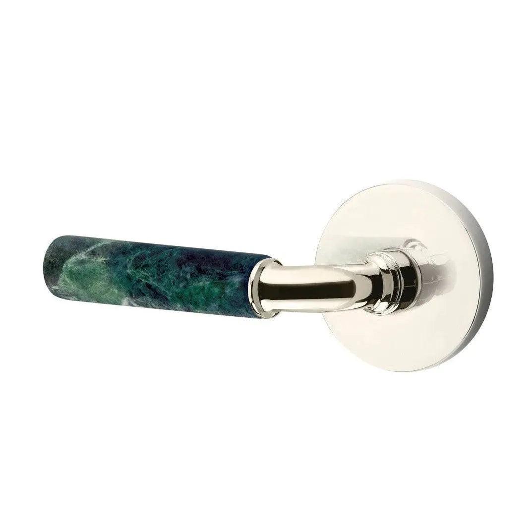Emtek Select R-Bar Green Marble Lever with Disk Rosette Polished Nickel