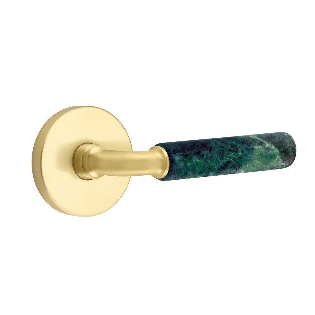 Emtek Select R-Bar Green Marble Lever with Disk Rosette Satin Brass