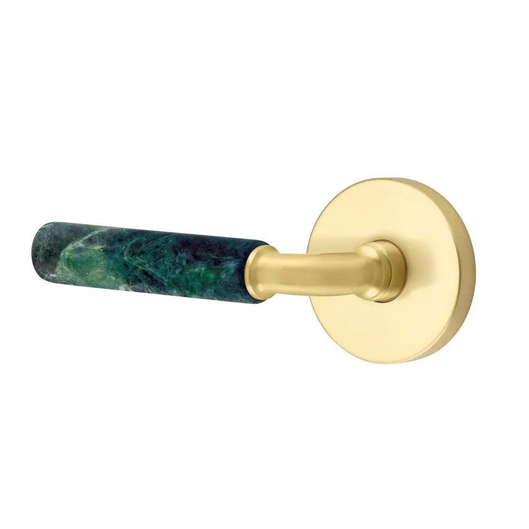 Emtek Select R-Bar Green Marble Lever with Disk Rosette Satin Brass