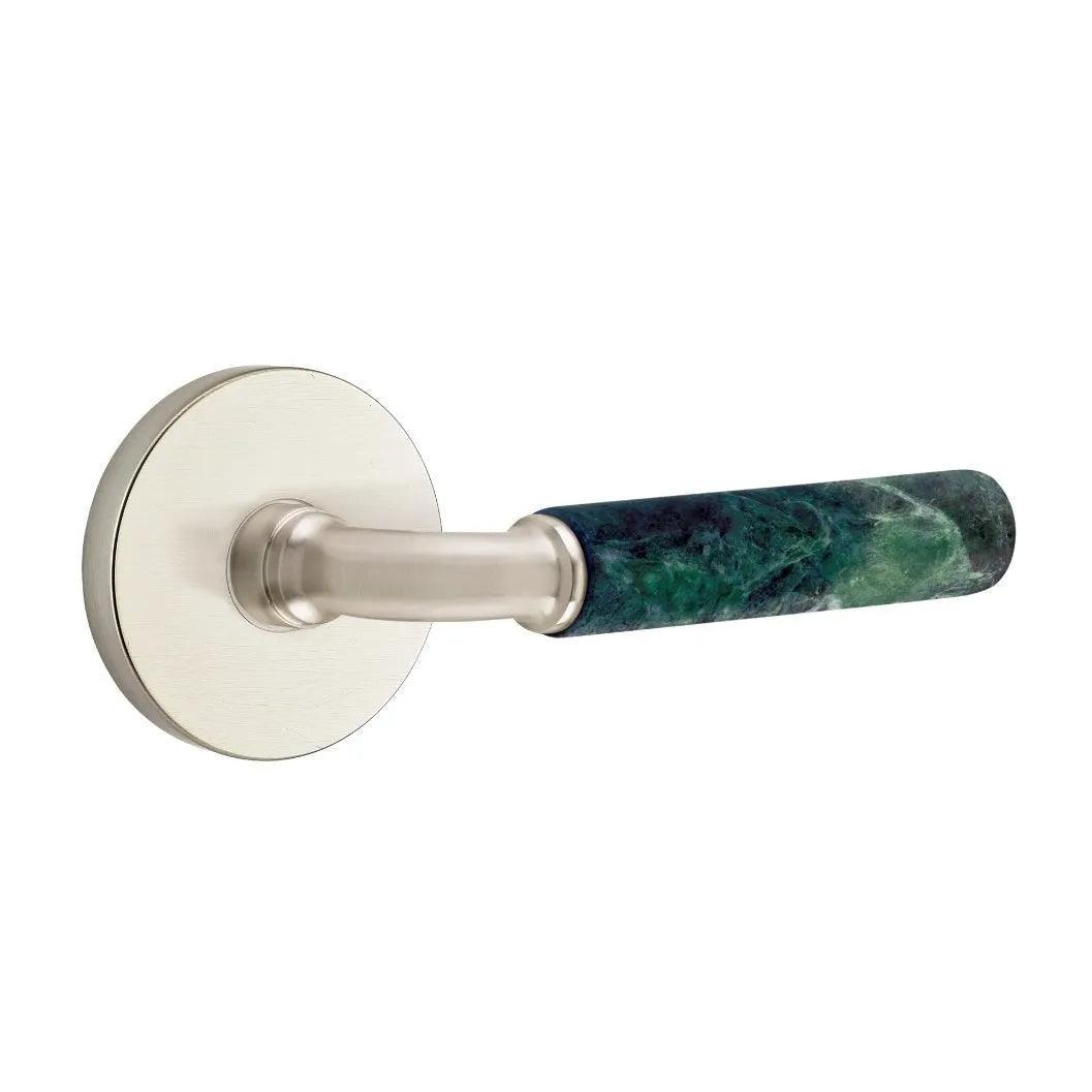 Emtek Select R-Bar Green Marble Lever with Disk Rosette Satin Nickel