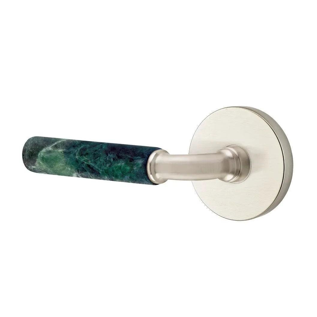 Emtek Select R-Bar Green Marble Lever with Disk Rosette Satin Nickel