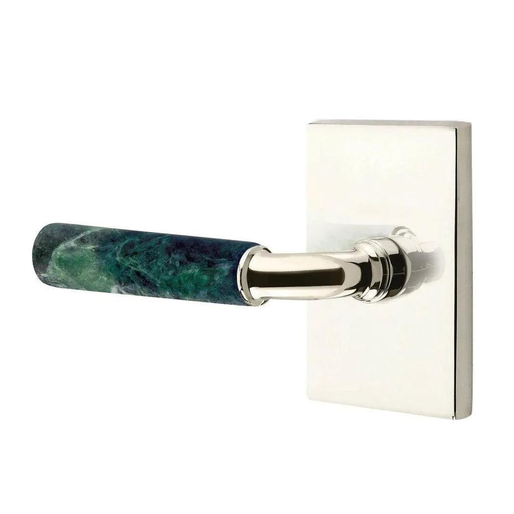 Emtek Select R-Bar Green Marble Lever with Modern Rectangular Rosette 