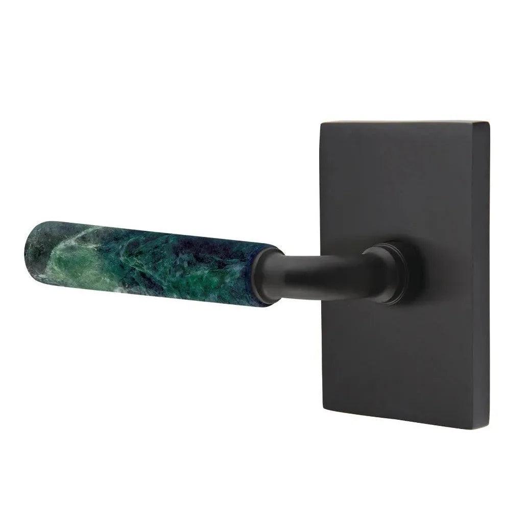 Emtek Select R-Bar Green Marble Lever with Modern Rectangular Rosette 