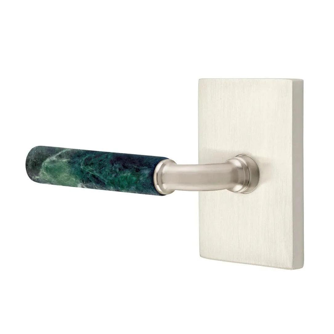 Emtek Select R-Bar Green Marble Lever with Modern Rectangular Rosette 